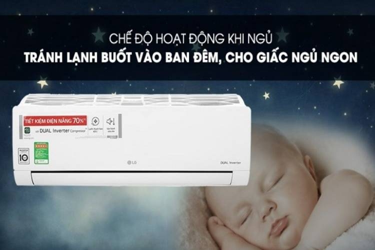 Chế độ ngủ đêm trên máy lạnh LG Inverter 1 HP mang lại sự thoải mái và tránh cảm giác lạnh buốt cho người dùng suốt đêm