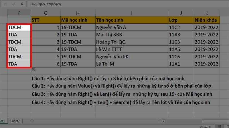 Hàm Right trong Excel là gì? Cách sử dụng hàm Right trong Excel cực đơn giản kèm ví dụ minh hoạ 10