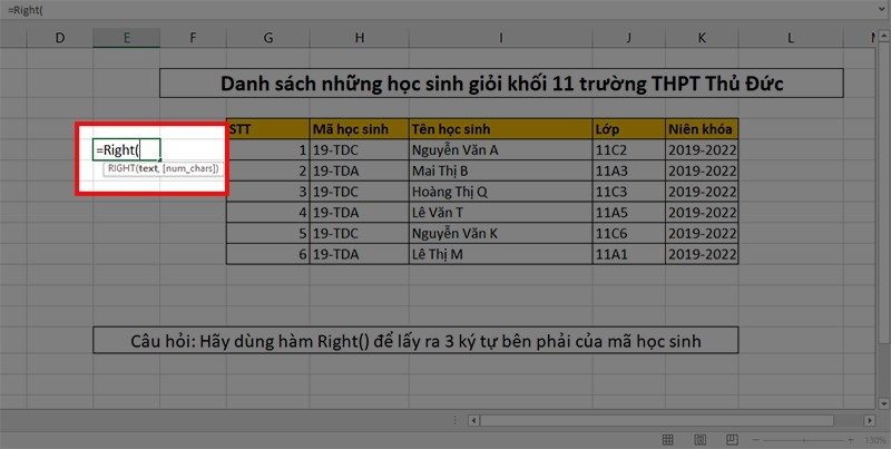 Hàm Right trong Excel là gì? Cách sử dụng hàm Right trong Excel cực đơn giản kèm ví dụ minh hoạ 02