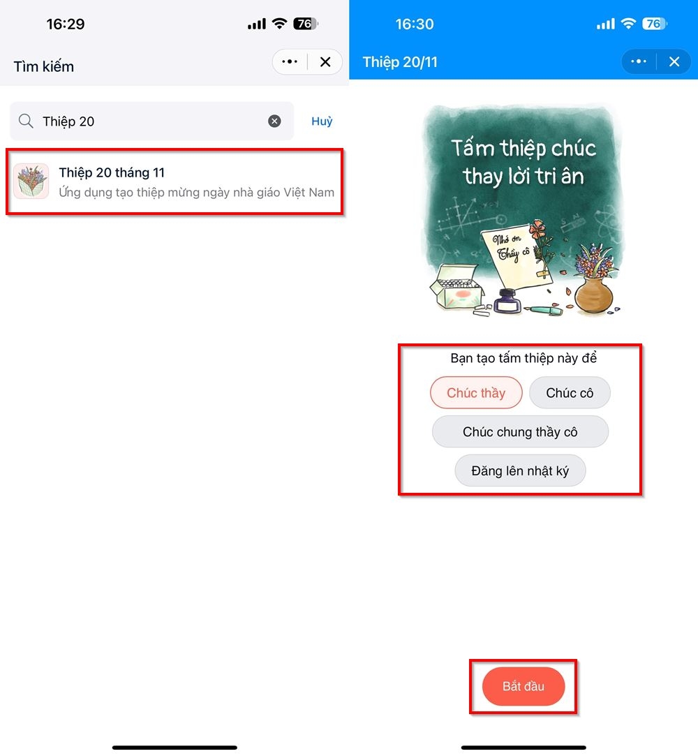 Cách tạo thiệp chúc mừng 20/11 trên Zalo 2