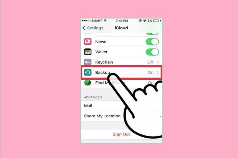 Bật tính năng “Backup”