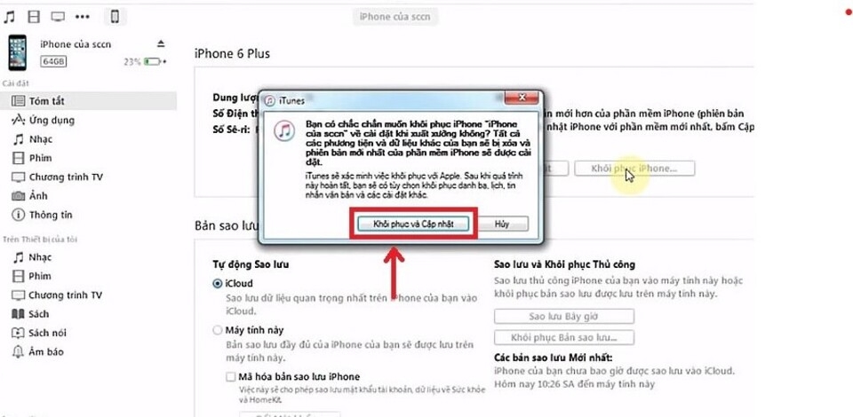 Nhấn chọn “Khôi phục và cập nhật”.
