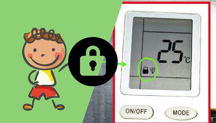 Biểu tượng ổ khóa trên màn hình điều khiển thể hiện điều hòa đang bị khóa