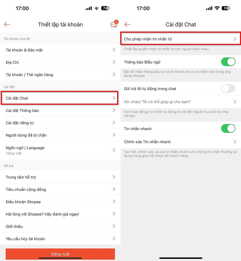 Cách chặn tin nhắn trên Shopee 2