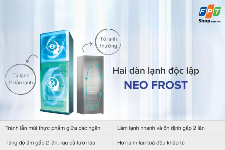Thực phẩm bảo quản trong tủ lạnh với công nghệ Neofrost không bị lẫn mùi giữa ngăn đông lạnh và ngăn mát