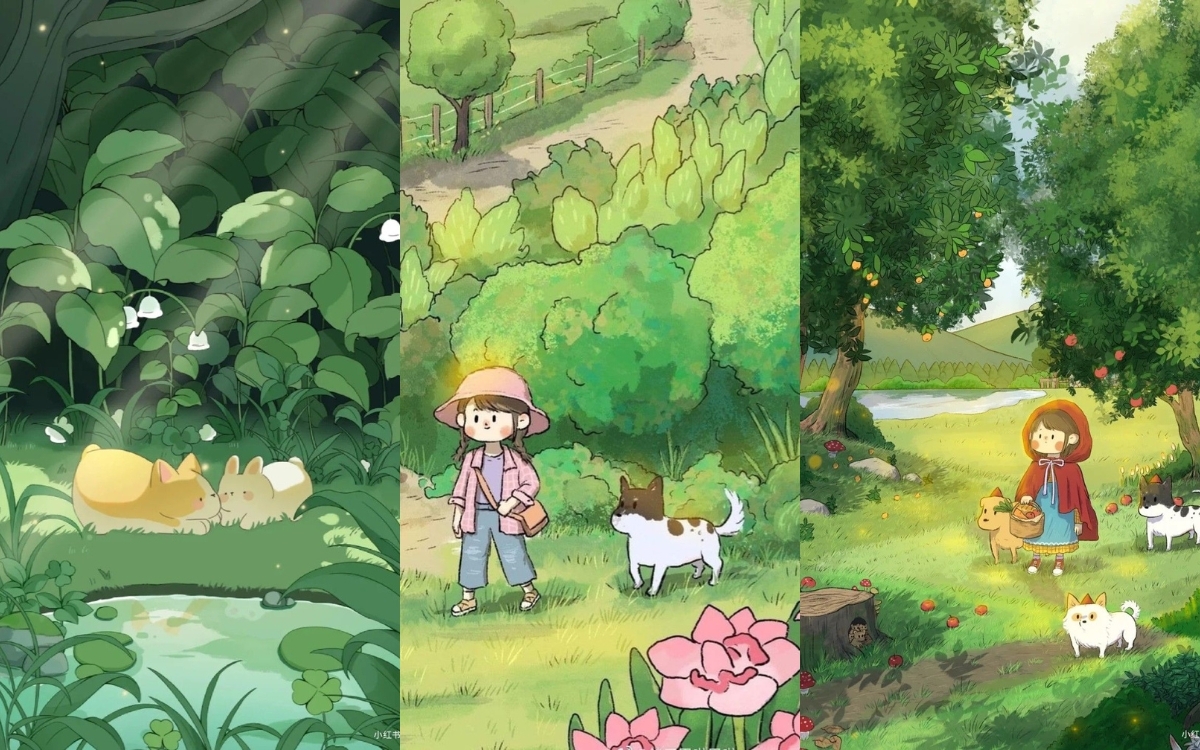 Hình nền màu xanh lá cây dễ thương 3