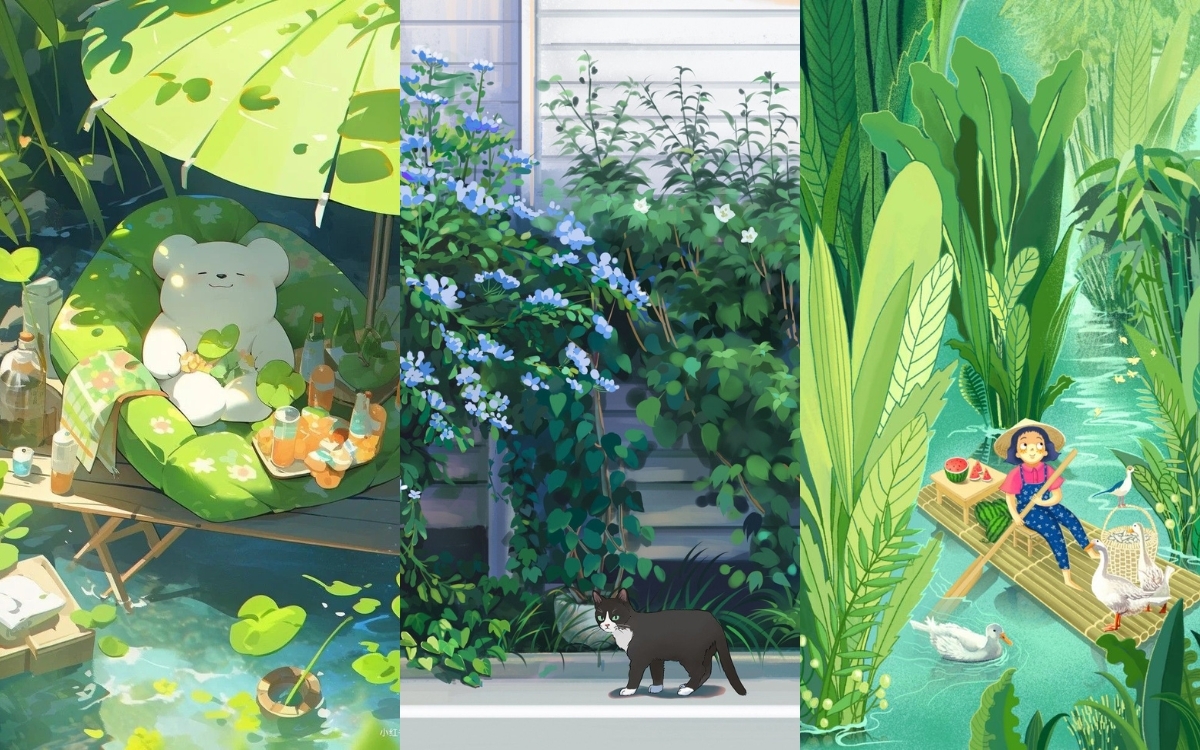 Hình nền màu xanh lá cây dễ thương 1