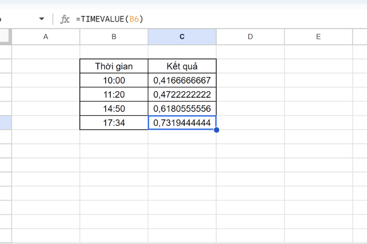 Hướng dẫn cách sử dụng hàm TIMEVALUE