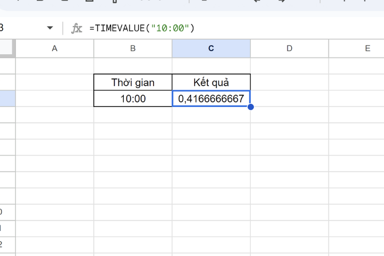 Hướng dẫn cách sử dụng hàm TIMEVALUE