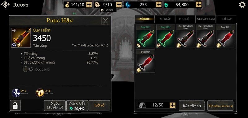 Nâng cấp các trang bị