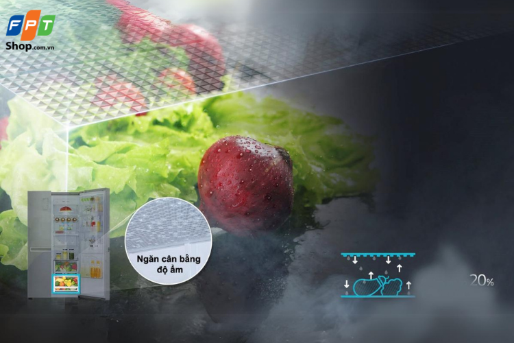 Ngăn rau củ trên tủ lạnh LG có khả năng giữ độ ẩm tối ưu cho thực phẩm
