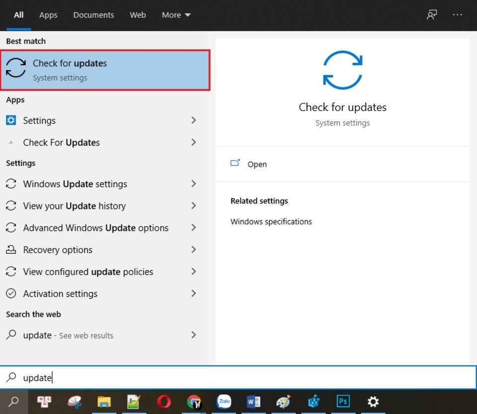 Chọn mục “Check for updates”