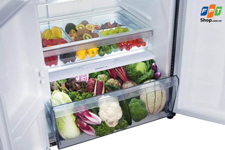 Ngăn rau củ kép giúp bạn sắp xếp thực phẩm một cách tối ưu hơn