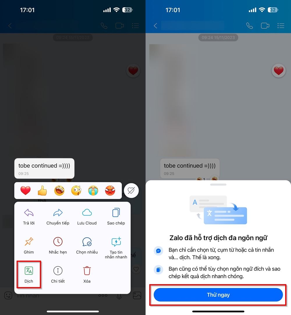 Cách dịch tin nhắn trên Zalo 2