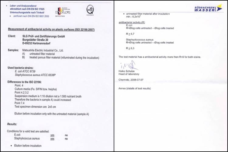 Chứng chỉ công nghệ Blue Ag+ có khả năng diệt khuẩn E. coli và khuẩn tụ cầu vàng hiệu quả