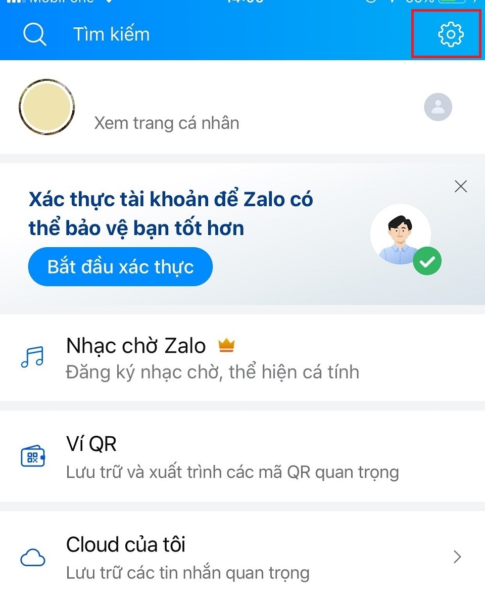 Nhấn chọn biểu tượng cài đặt