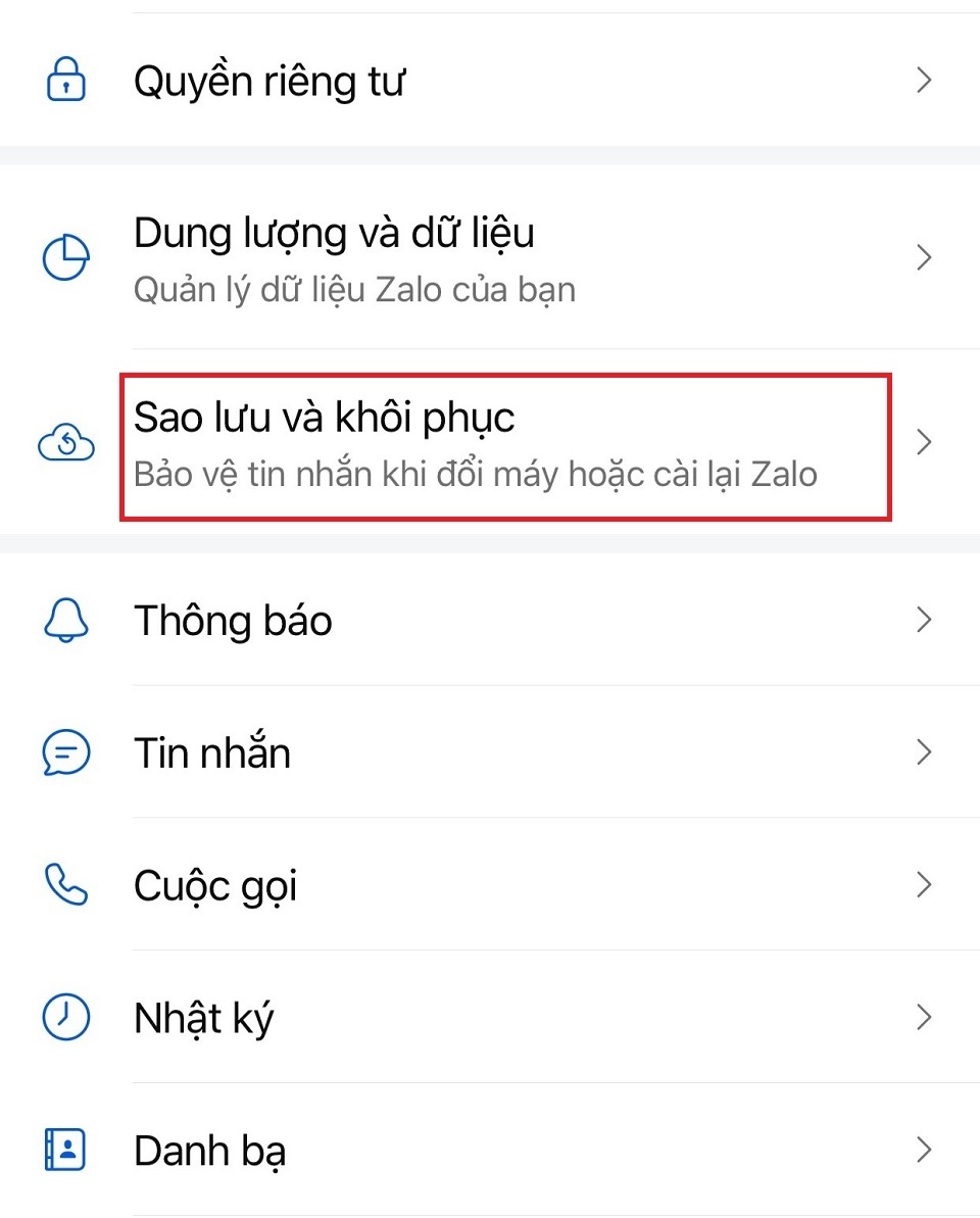 Chọn mục “Sao lưu và khôi phục”