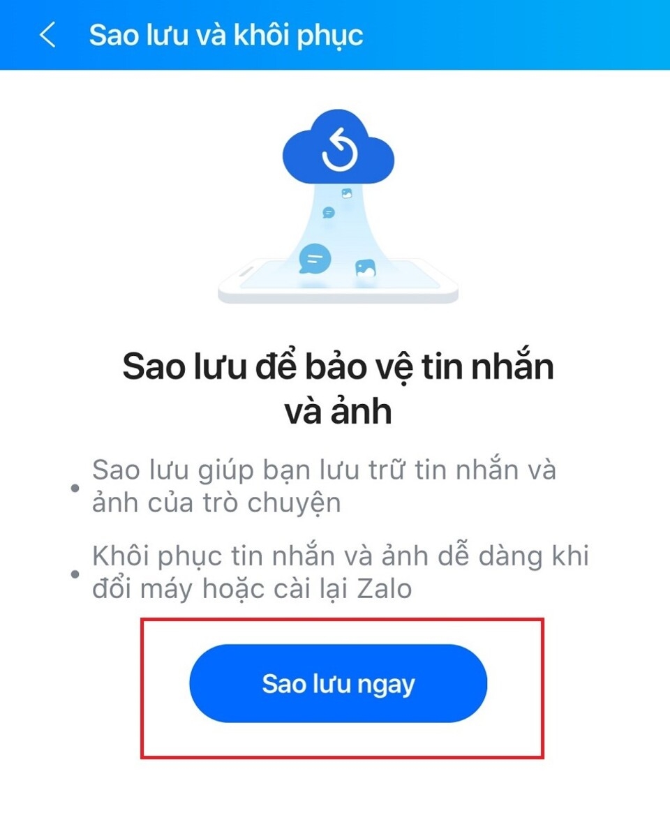 Nhấn chọn “Sao lưu ngay”