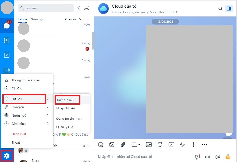 Nhấn chọn 'Xuất dữ liệu'
