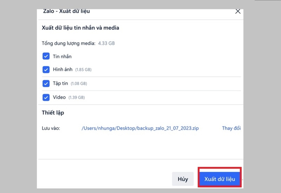 Nhấn chọn “Xuất dữ liệu”