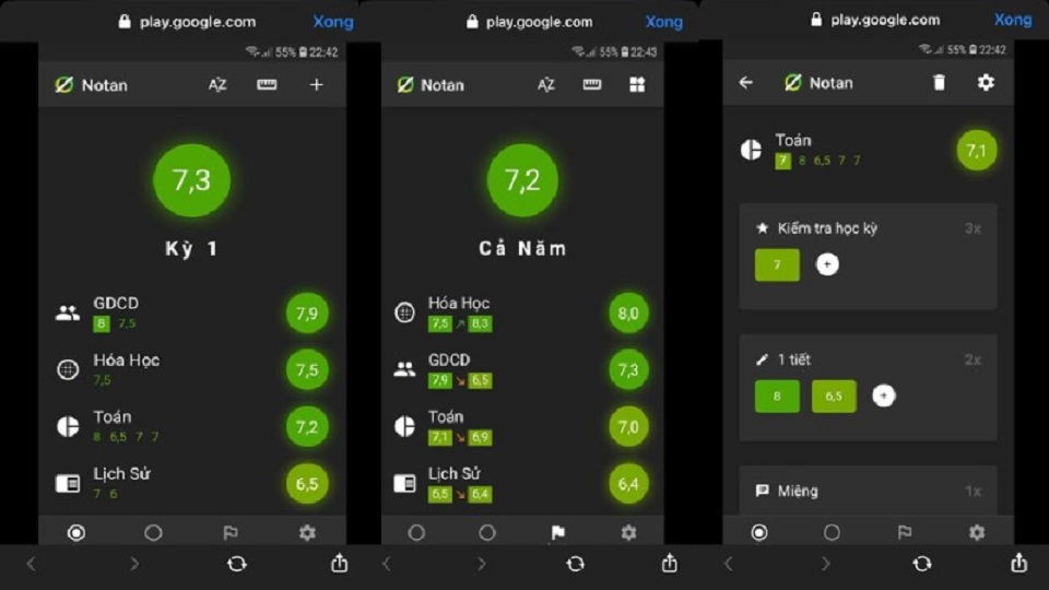 App tính điểm trung bình môn Notan