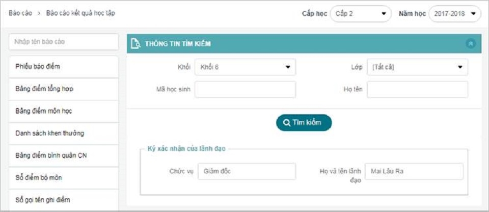 Trang web tính điểm trung bình môn 'Kết quả học tập học sinh'