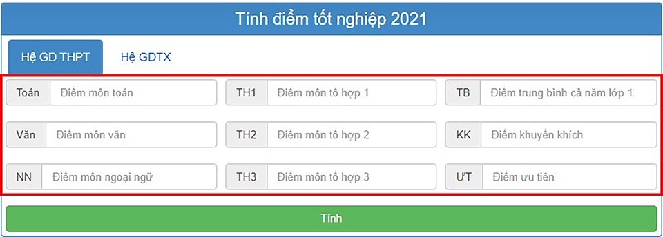 Trang web tính điểm trung bình môn 'Tính điểm tốt nghiệp cấp 2 và cấp 3'