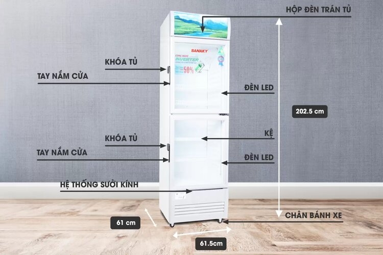 Kích thước tủ mát Sanaky VH-408W3L