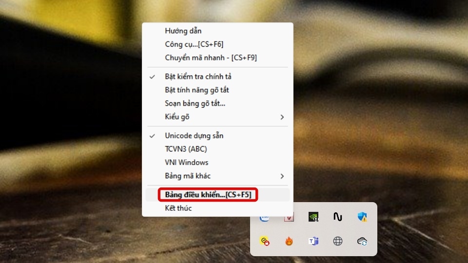 Mở bảng điều khiển sau khi nhấn chuột phải vào biểu tượng Unikey