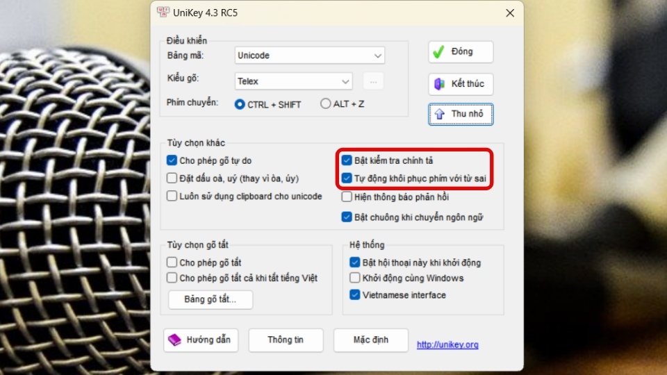 Loại bỏ dấu tick 2 tính năng kiểm tra chính tả và khôi phục từ sai