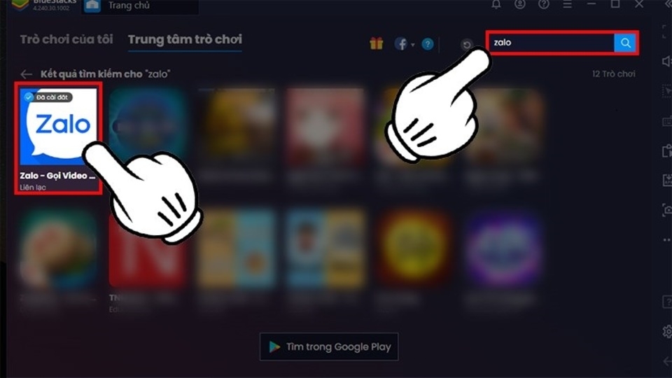 Tìm kiếm ứng dụng Zalo