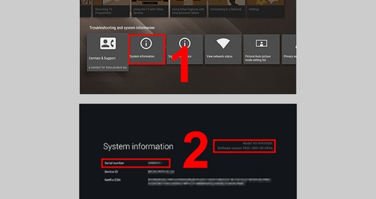Vào System information để tra cứu thông tin tivi Sony