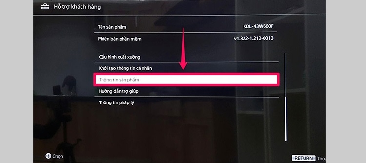 Tra cứu thông tin tại Product Information với tivi Sony không phải Android TV