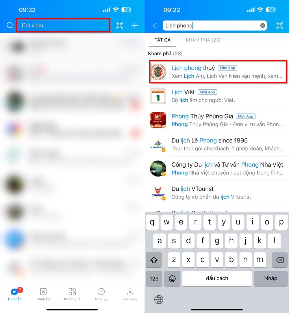 Cách xem lịch phong thuỷ trên Zalo 1