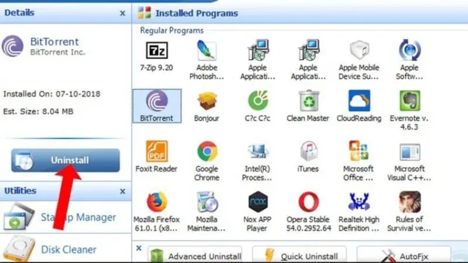 Click chọn Uninstall để tiến hành gỡ các ứng dụng