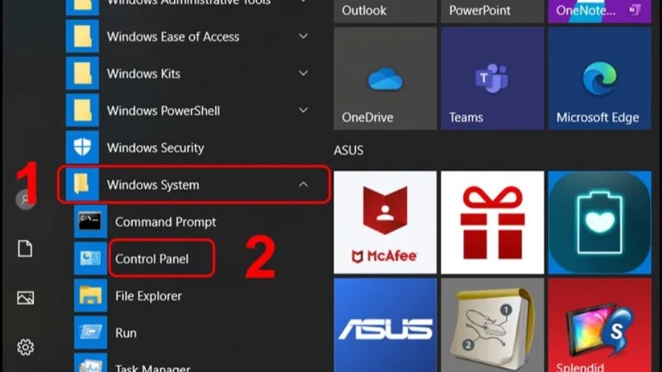 Nhấn chọn Control Panel từ menu