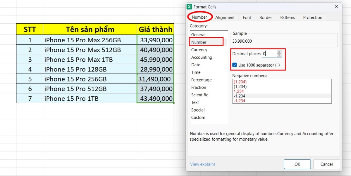 Sửa định dạng số trong Excel hình 6