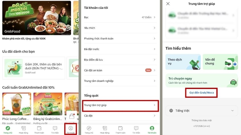 Gọi tổng đài Grab