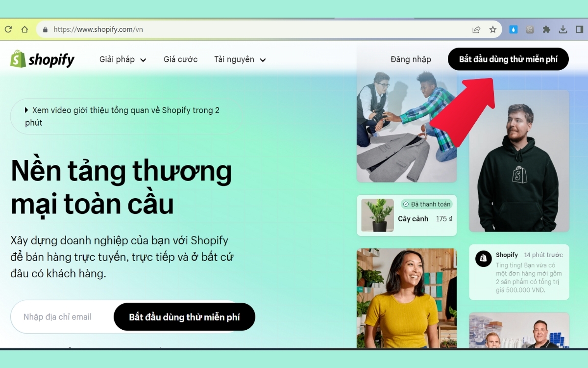 Tạo tài khoản Shopify