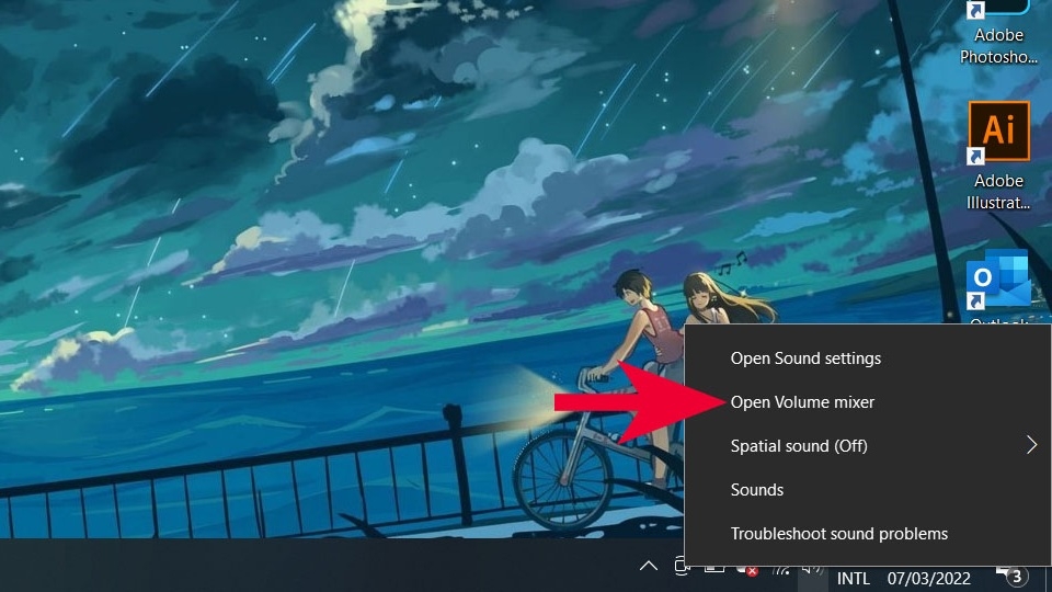 Chọn Open Volume Mixer để kiểm tra lỗi kết nối tai nghe