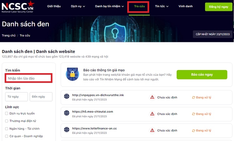 Nhập số tài khoản ngân hàng muốn tra cứu vào ô Tìm kiếm