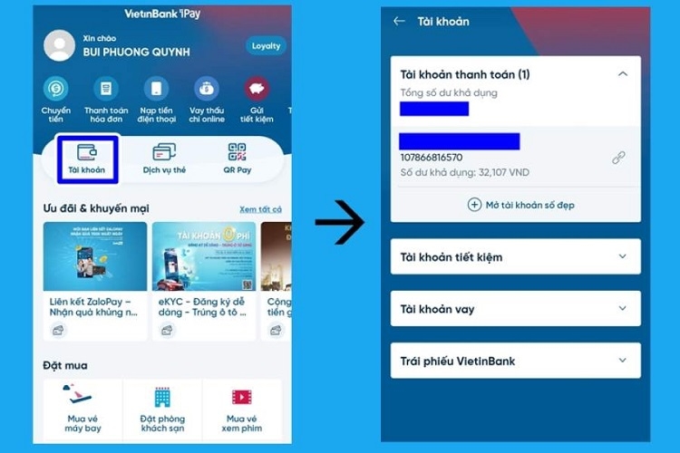 Tra cứu số tài khoản ngân hàng qua Internet Banking