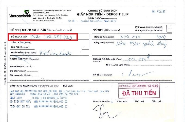 Kiểm tra số tài khoản ngân hàng trên biên lai giao dịch