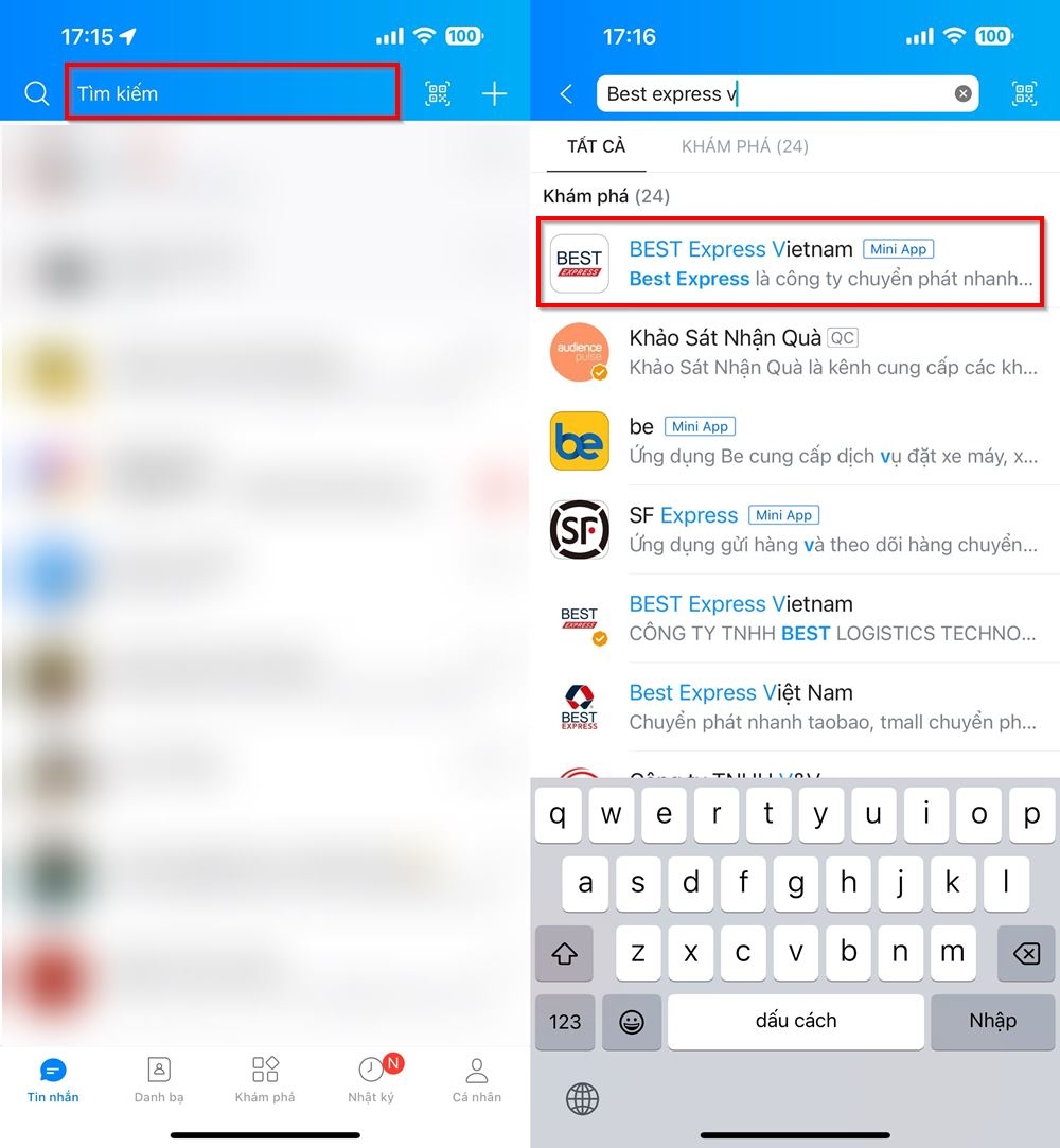 Cách tra cứu đơn hàng Best Express trên Zalo 1