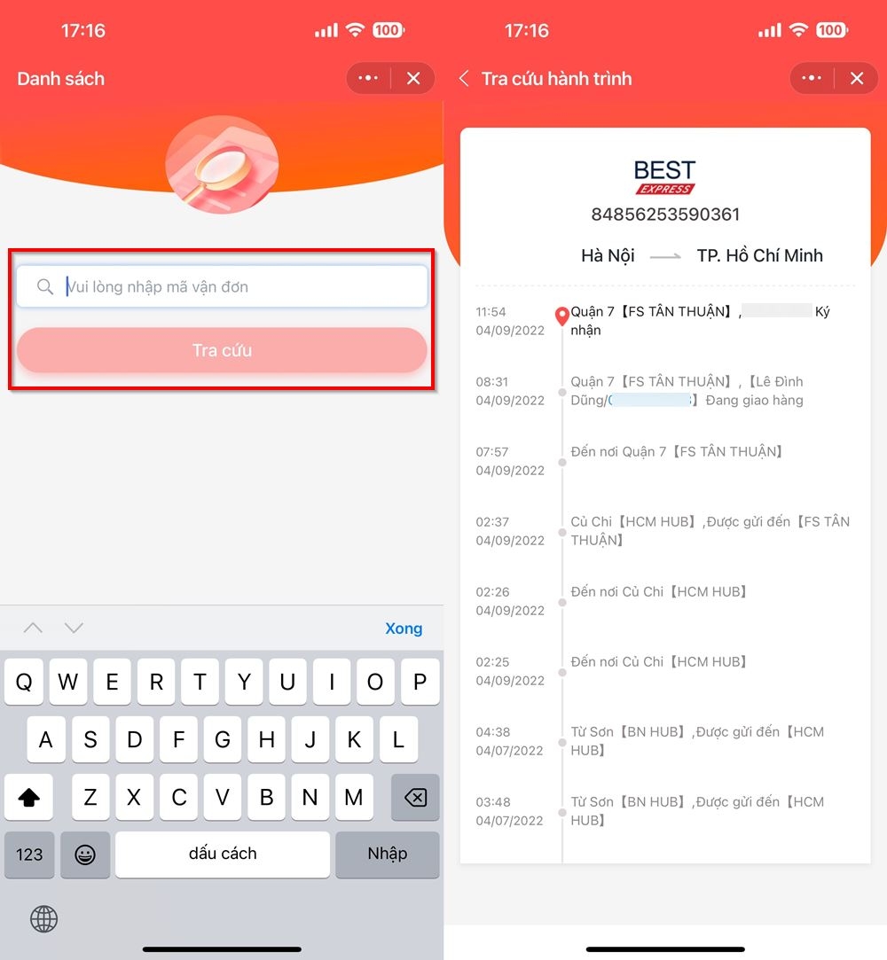 Cách tra cứu đơn hàng Best Express trên Zalo 2