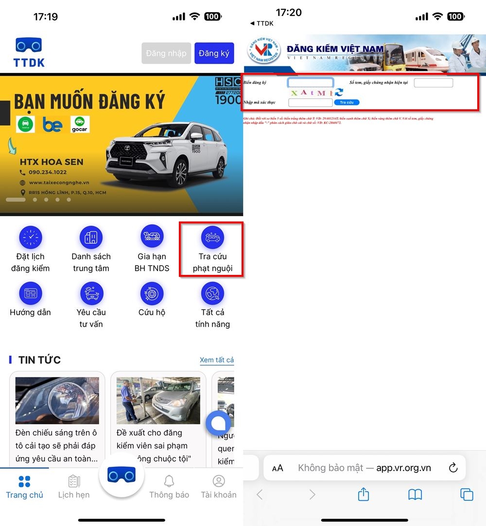 Cách tra cứu phạt nguội trên ứng dụng TTDK 2