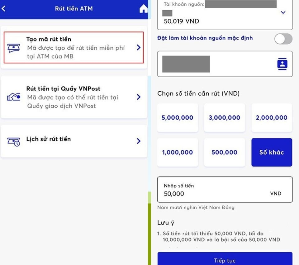 Tạo mã rút tiền