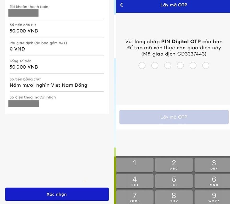 Kiểm tra lại thông tin và nhập mã OTP