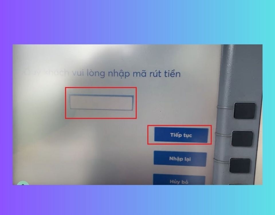 Lựa chọn ngôn ngữ phù hợp và tiến hành nhập mã rút tiền