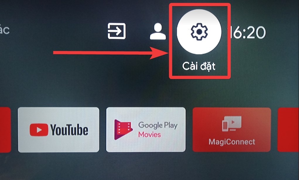 Chọn cài đặt trên màn hình chính của tivi TCL